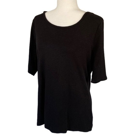 TIME and TRU Short Sleeve Scoop Neck Top Scallop Detail Stretchy Knit Neutral - Picture 14 of 14